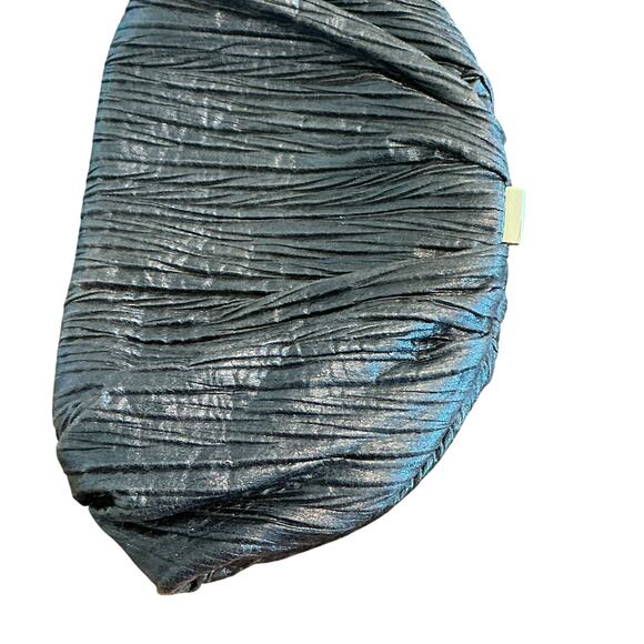 SONDRA ROBERTS Navy Blue Metallic Silk Gathered Pleated Evening Clutch Handbag - Picture 3 of 10